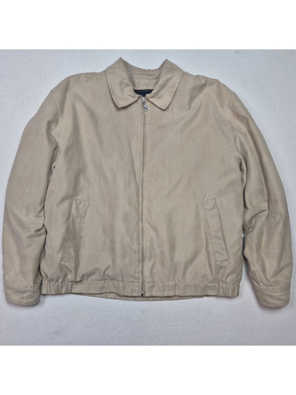 Jos A Bank Mens Full Zip Tan Suede Leather Removeable Lining Bomber Jacket Sz L